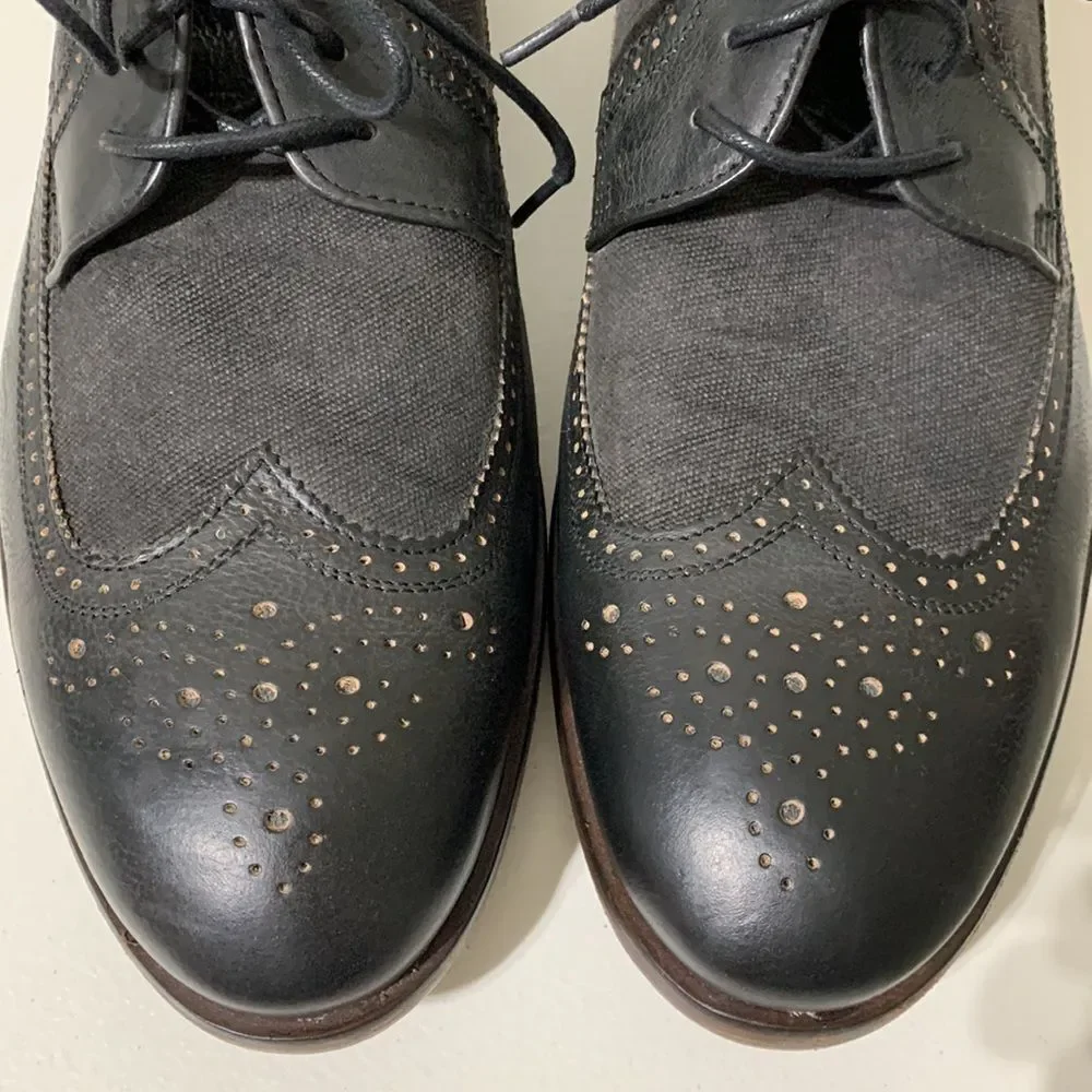 John Varvatos USA Black Leather & Canvas‎ Wing Tip Shoe Sz 11.5